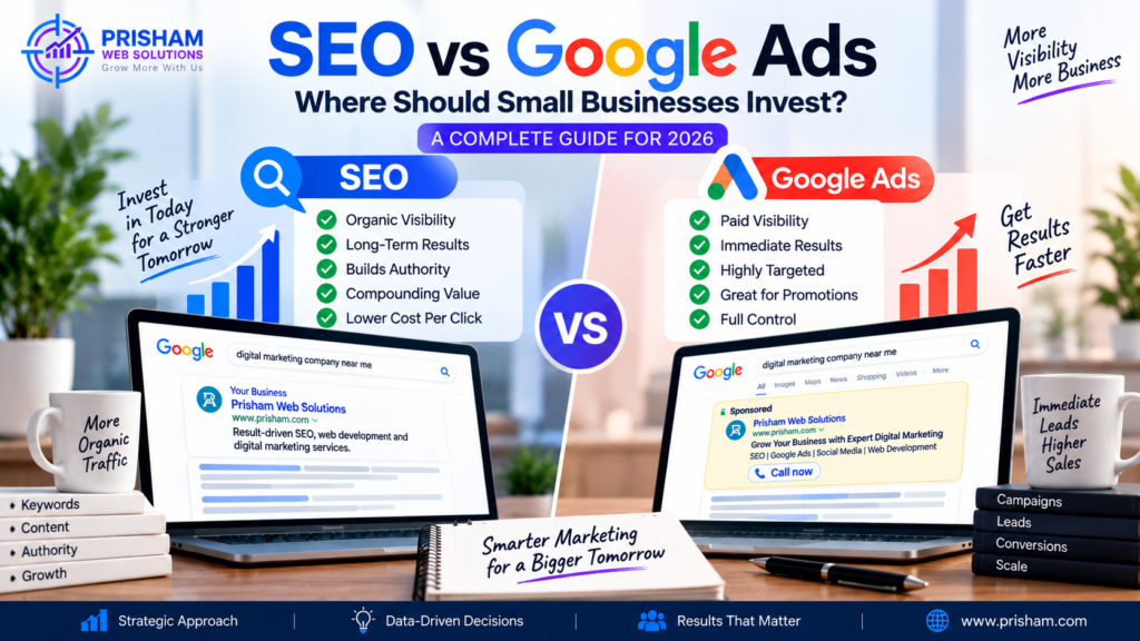 SEO or Google Ads—which is better for small businesses in 2026? Compare costs, speed, ROI, lead quality, AI search impact, and learn where to invest your marketing budget.