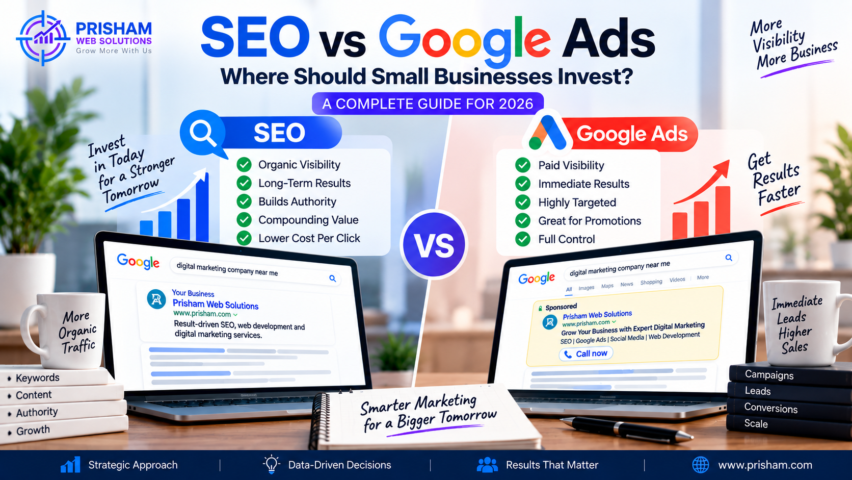 SEO or Google Ads—which is better for small businesses in 2026? Compare costs, speed, ROI, lead quality, AI search impact, and learn where to invest your marketing budget.