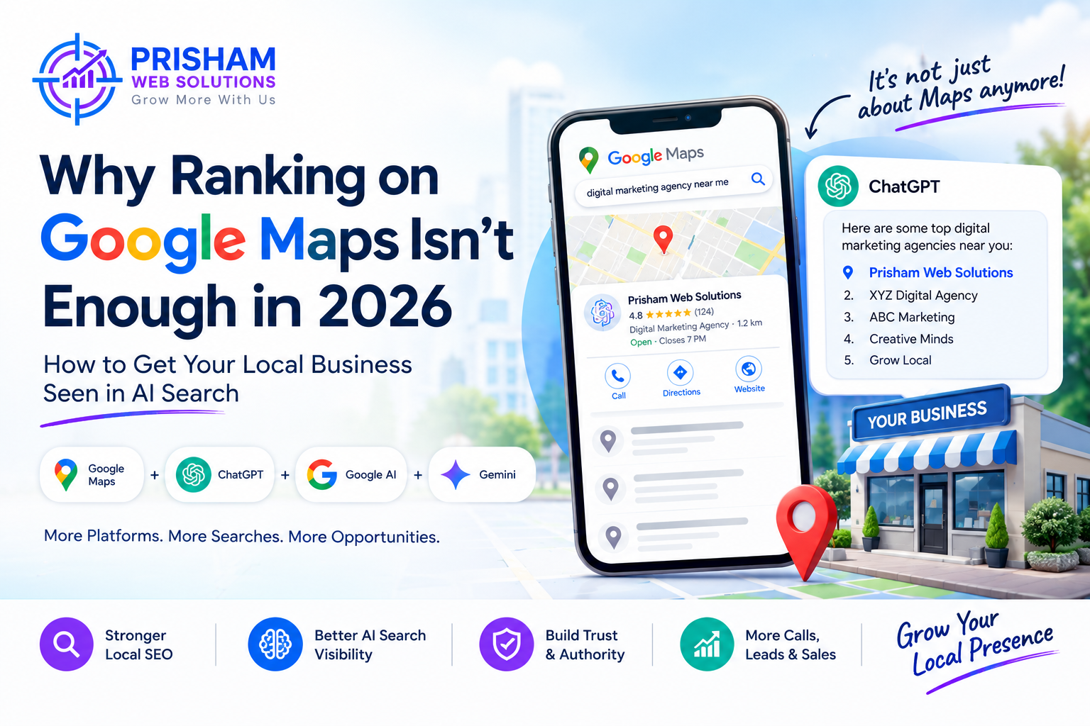 Learn why Google Maps ranking isn’t enough in 2026 and how local businesses can improve visibility across Google, AI search, ChatGPT, and Gemini.